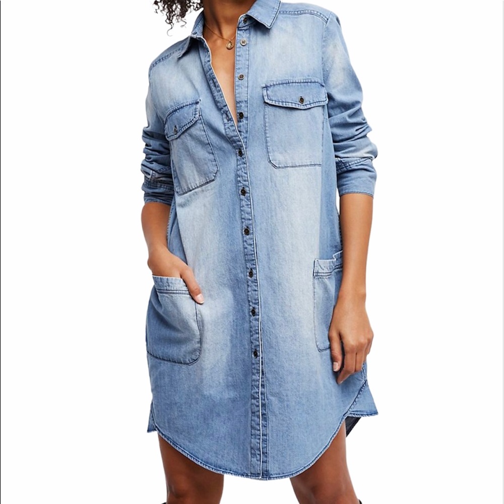 Free People Denim Buttondown Tunic Shirt size Large